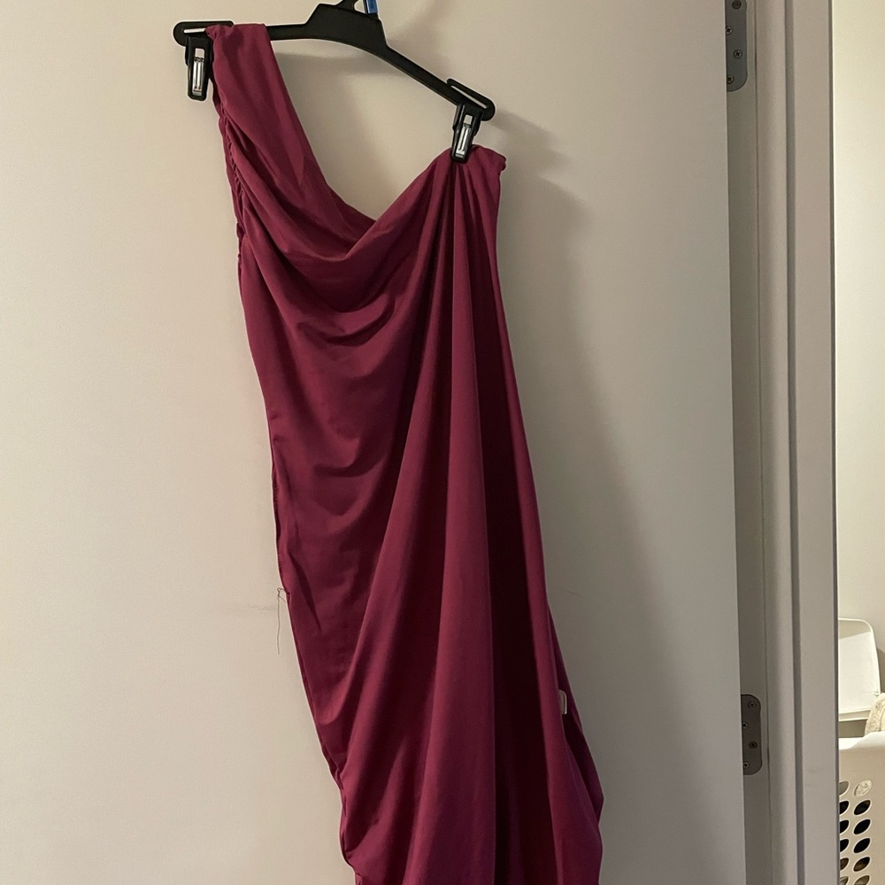 Purple asymmetrical ruched dress